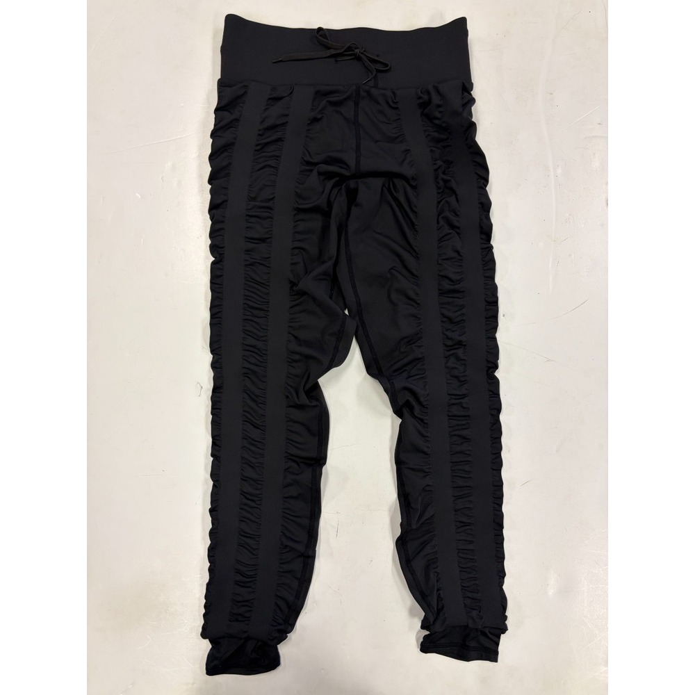 SKINNIFY Black Ruched Leggings Womens Size L Drawstring High Waist Scrunch Pants
